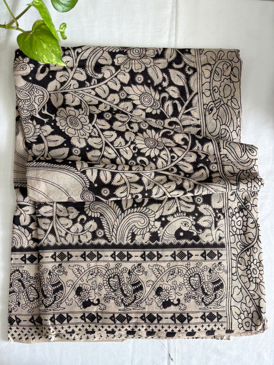 Kalamkari printed malmal cotton Saree with blouse