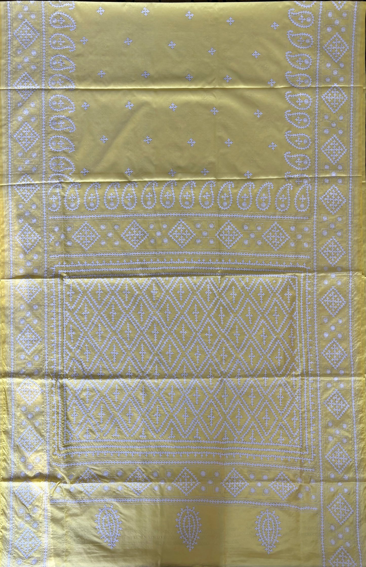 Gujrati Stitch/Kutch Hand Embroidered Art Silk Saree