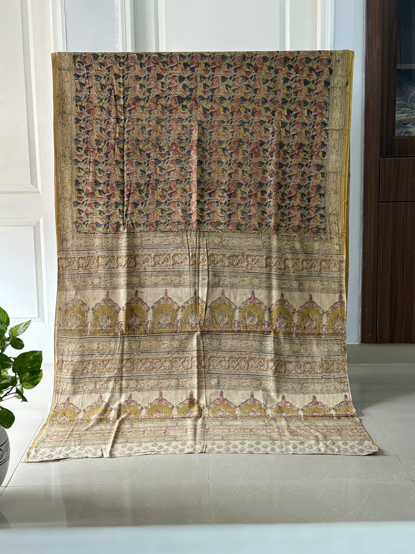 Kalamkari printed malmal cotton Saree with blouse