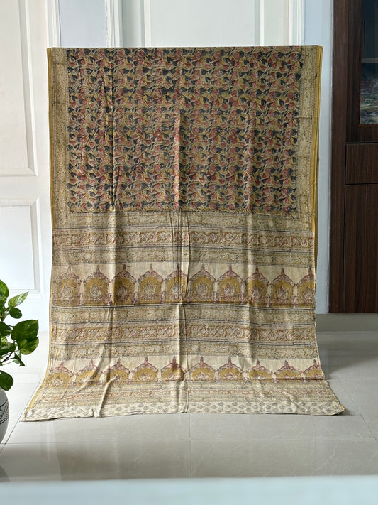 Kalamkari printed malmal cotton Saree with blouse