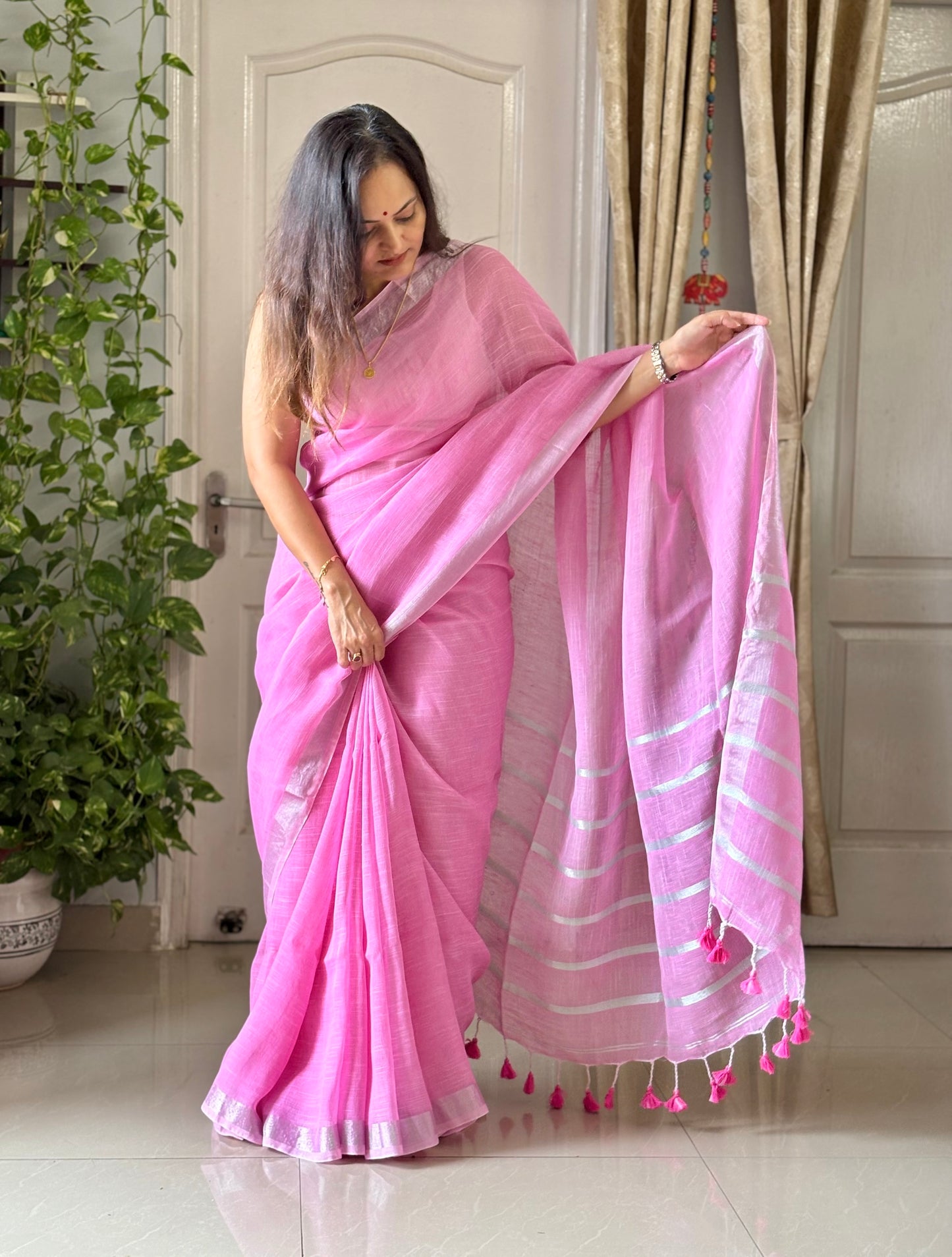 Linen By Linen Saree With Blouse