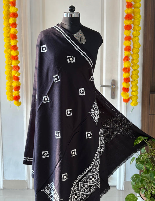 Gujrati Stitch Hand Embroidered Woollen Warm Shawl