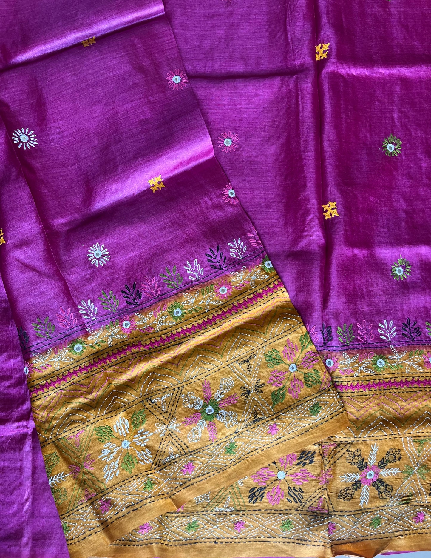 Kutch Hand Embroidered Pure Banglore Silk Saree