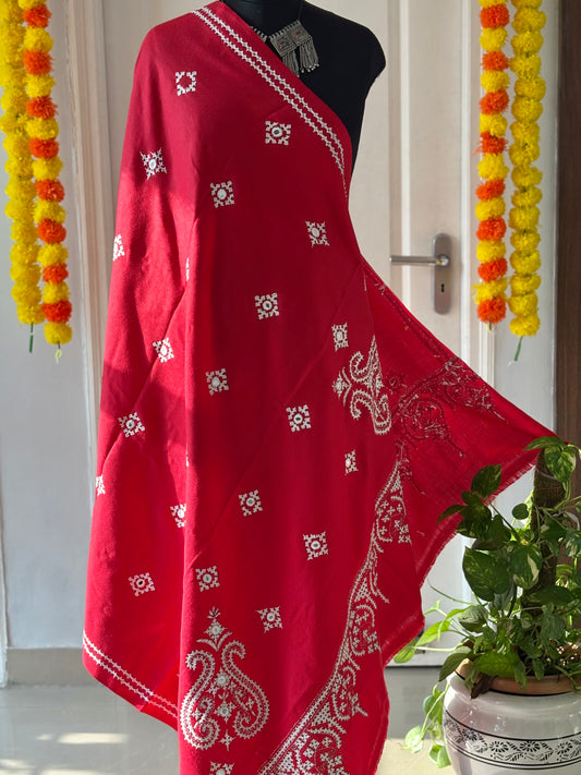 Gujrati Stitch Hand Embroidered Woollen Warm Shawl