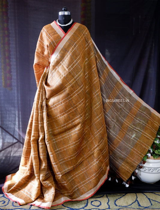Pure Linen Saree With running Blouse