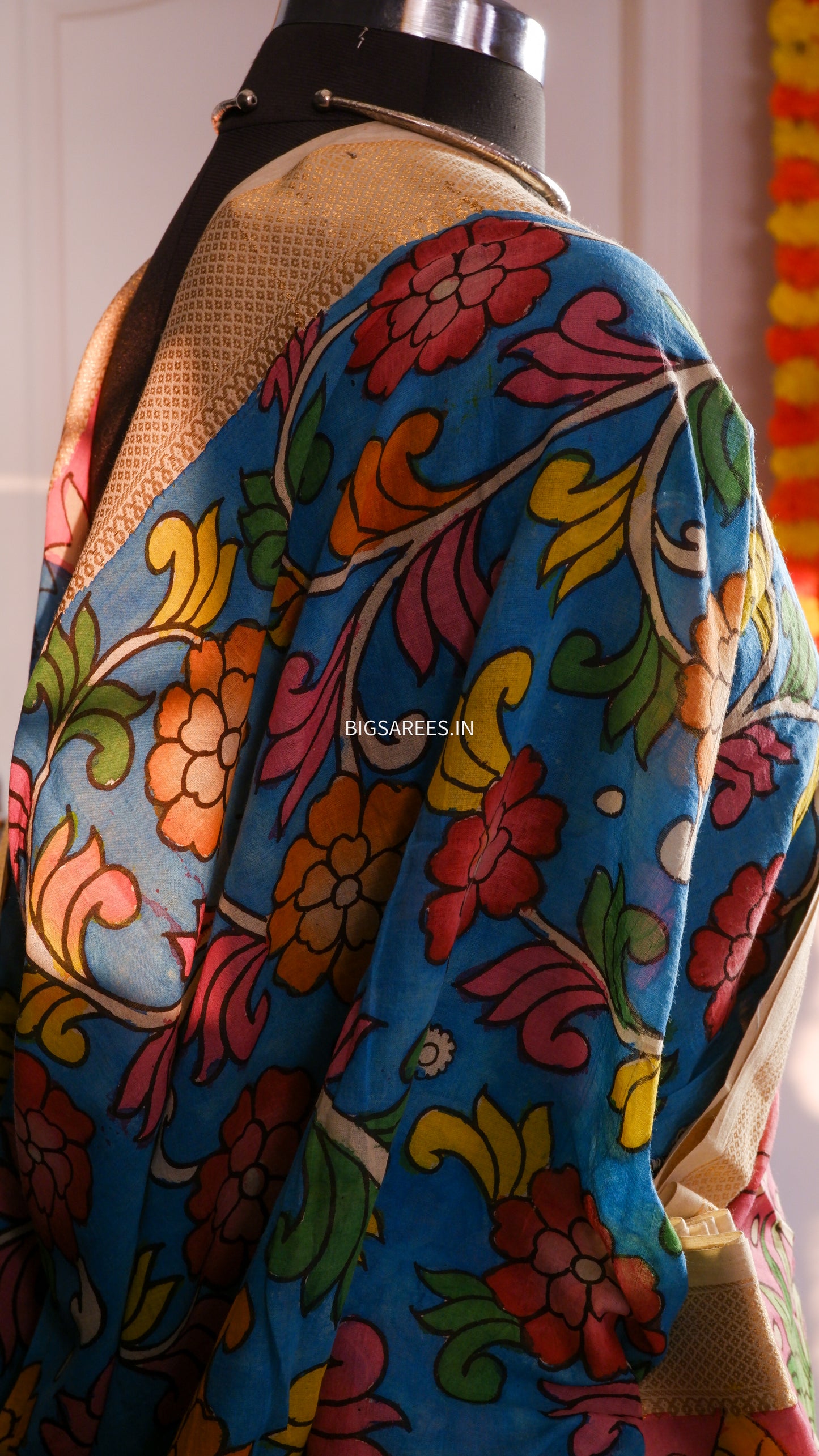 Pen Kalamkari hand painted pure cotton Saree with blouse