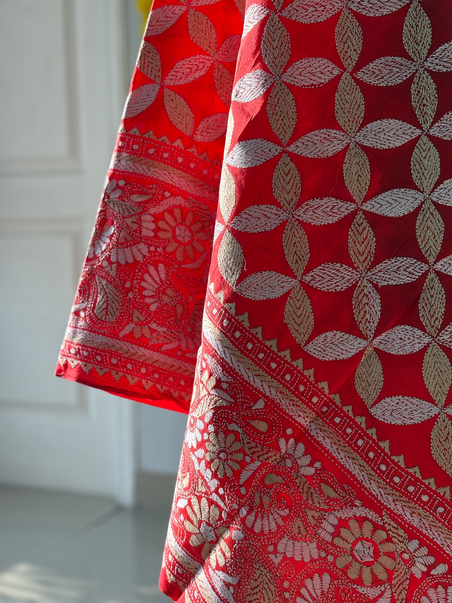 Kantha Stitch Hand Embroidary Full Work Pure Banglore Silk Dupatta