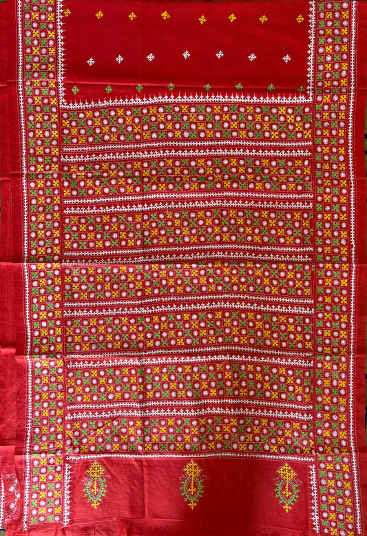 Gujrati Stitch/Kutch Hand Embroidered Art Silk Saree