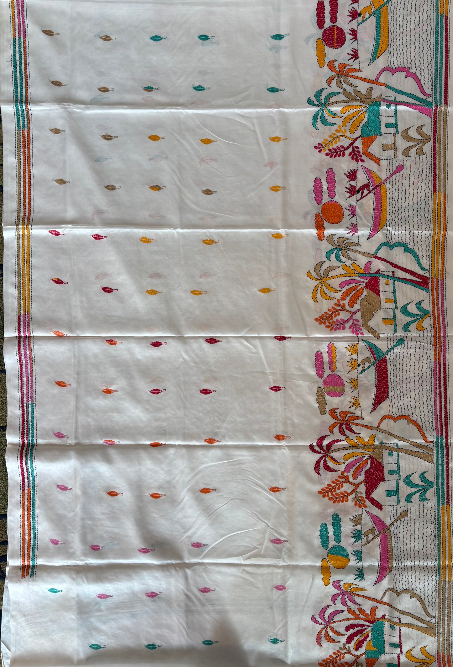 Kantha Hand Embroidered Blended Banglore Silk/Art Silk Saree With Blouse