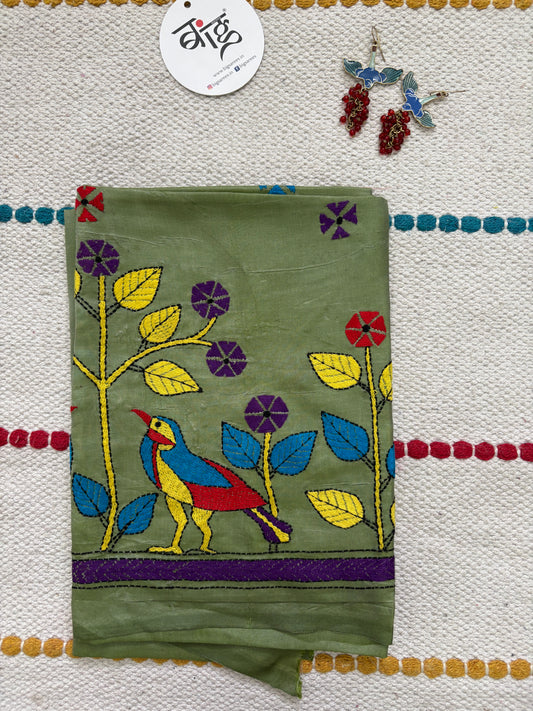 Kantha Stitch Art Silk Blouse Piece