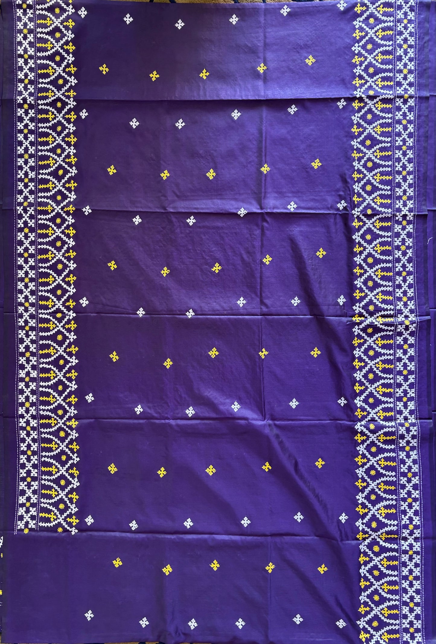 Gujrati Stitch/Kutch Hand Embroidered Art Silk Saree