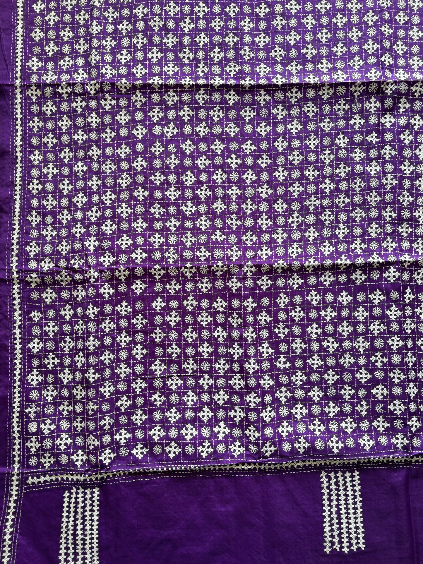 Gujrati Stitch/Kutch Hand Embroidered Art Silk Saree