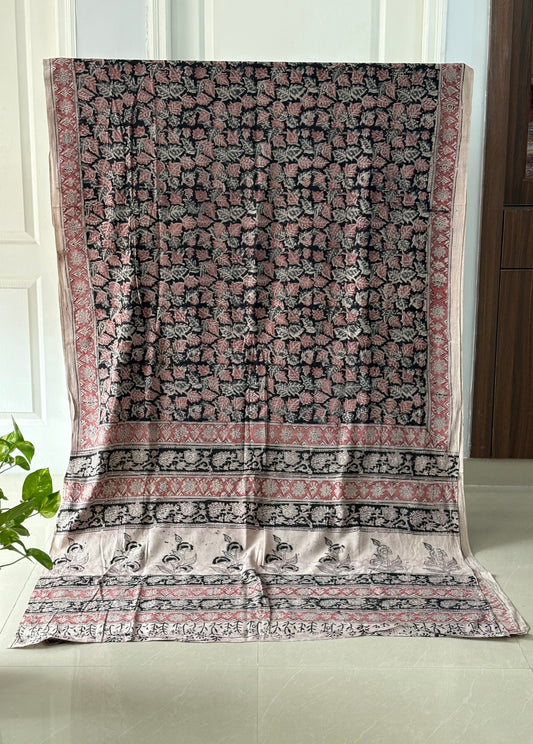 Kalamkari printed malmal cotton Saree with blouse