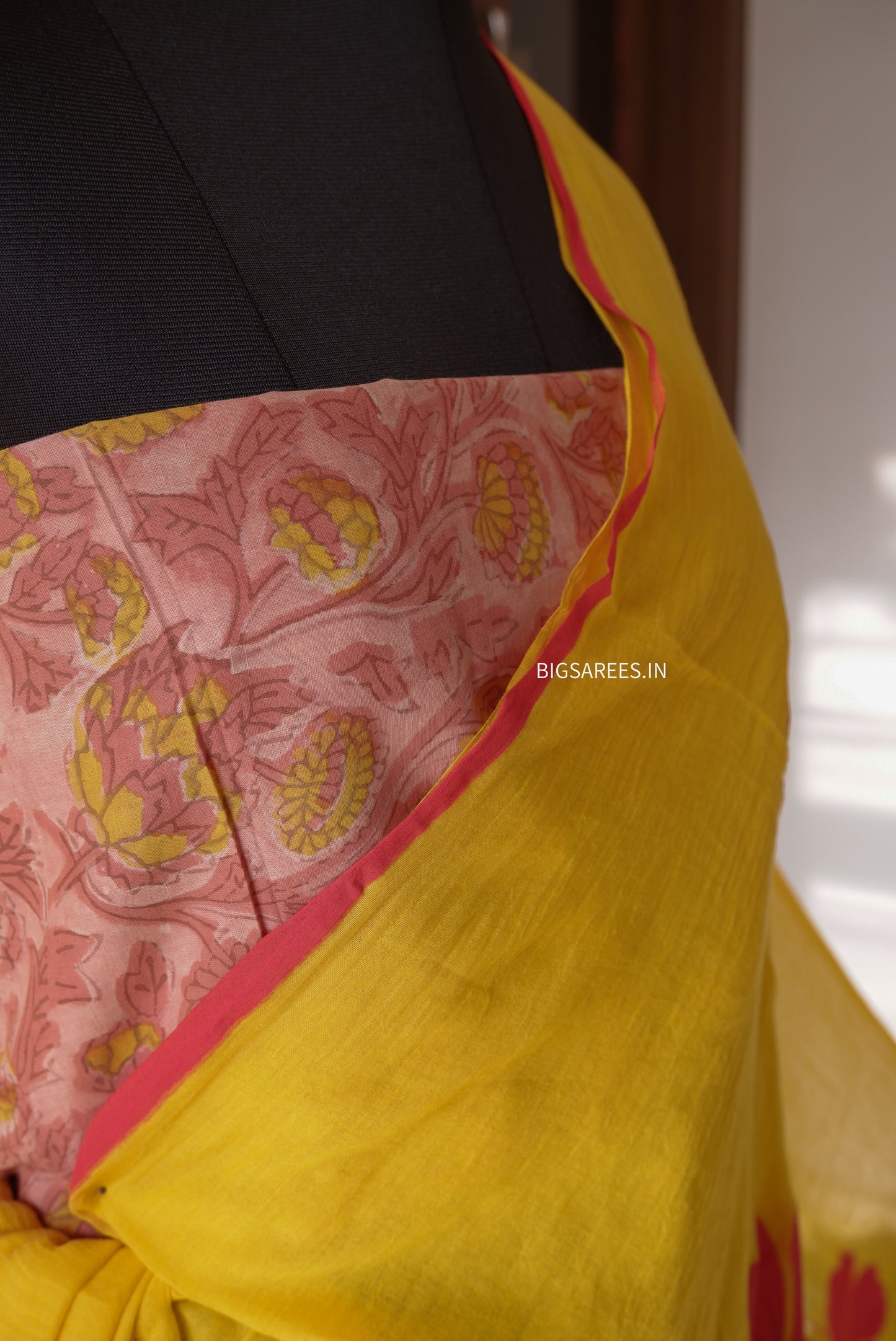 Hand Painted Mul Cotton Saree with Blouse | Yellow
