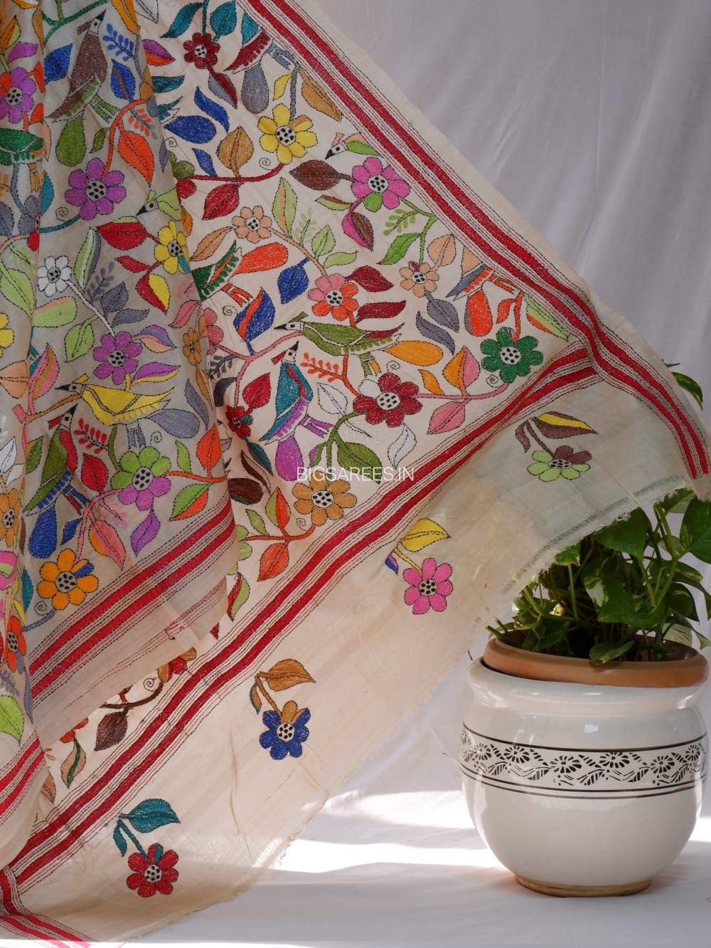 Kantha - Stitch Hand Embroidered Saree | Pure Gachi by Gachi Tussar Silk | Silk Mark Certified