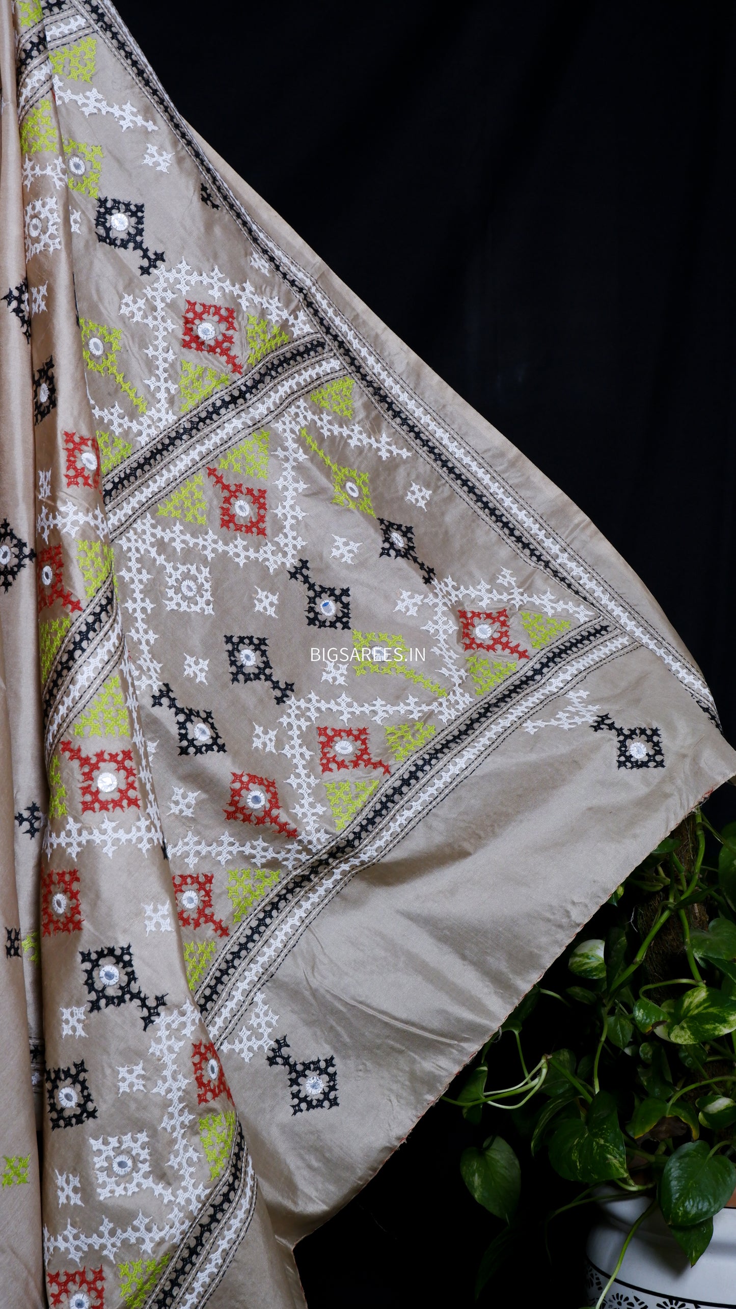 Kutch Hand Embroidered Pure Banglore Silk Saree
