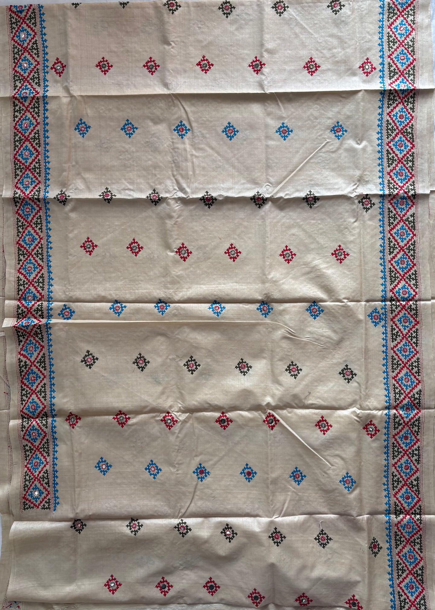 Kutchi Hand Embroidered Saree | Pure Gachi by Gachi Tassar Silk | Silk Marked | Off- White
