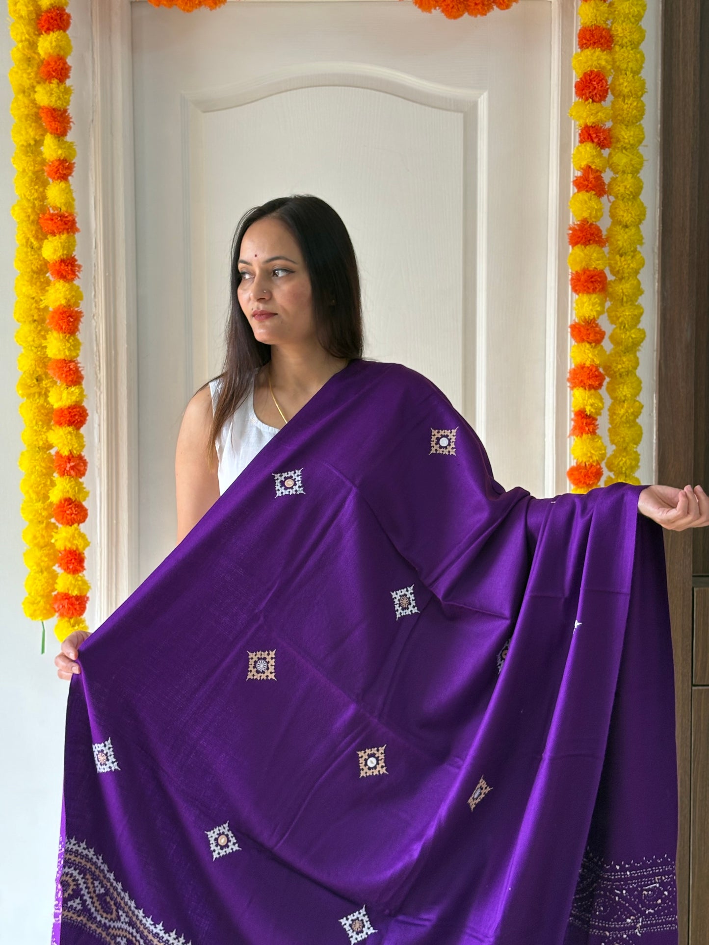 Gujrati Stitch Hand Embroidered Woollen Warm Shawl