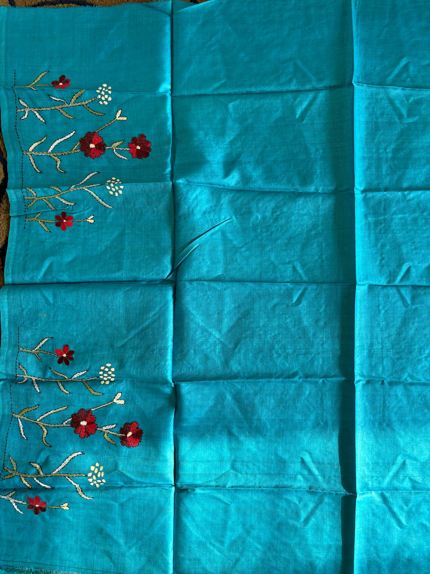 Kantha Stitch Pure Silk Blouse Piece