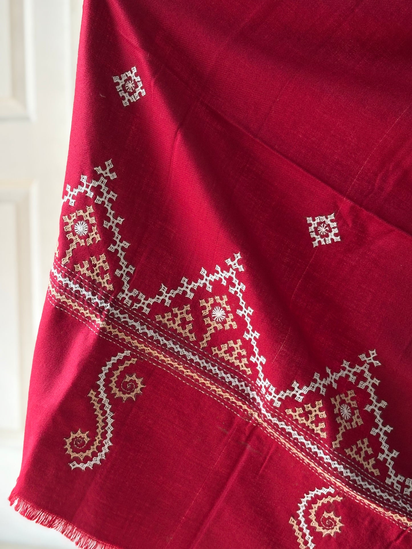 Gujrati Stitch Hand Embroidered Woollen Warm Shawl