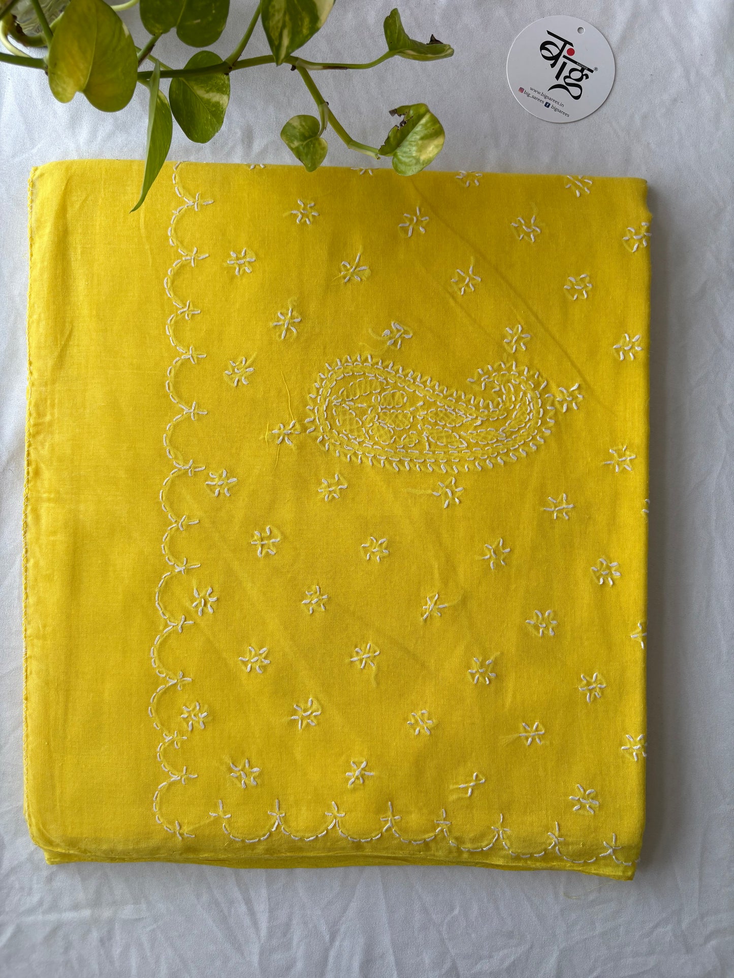 Chikankari Hand-Embroidered Saree | Cotton | Yellow