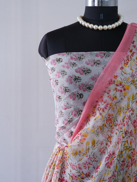 Hand Block Print Saree | Pure Chiffon