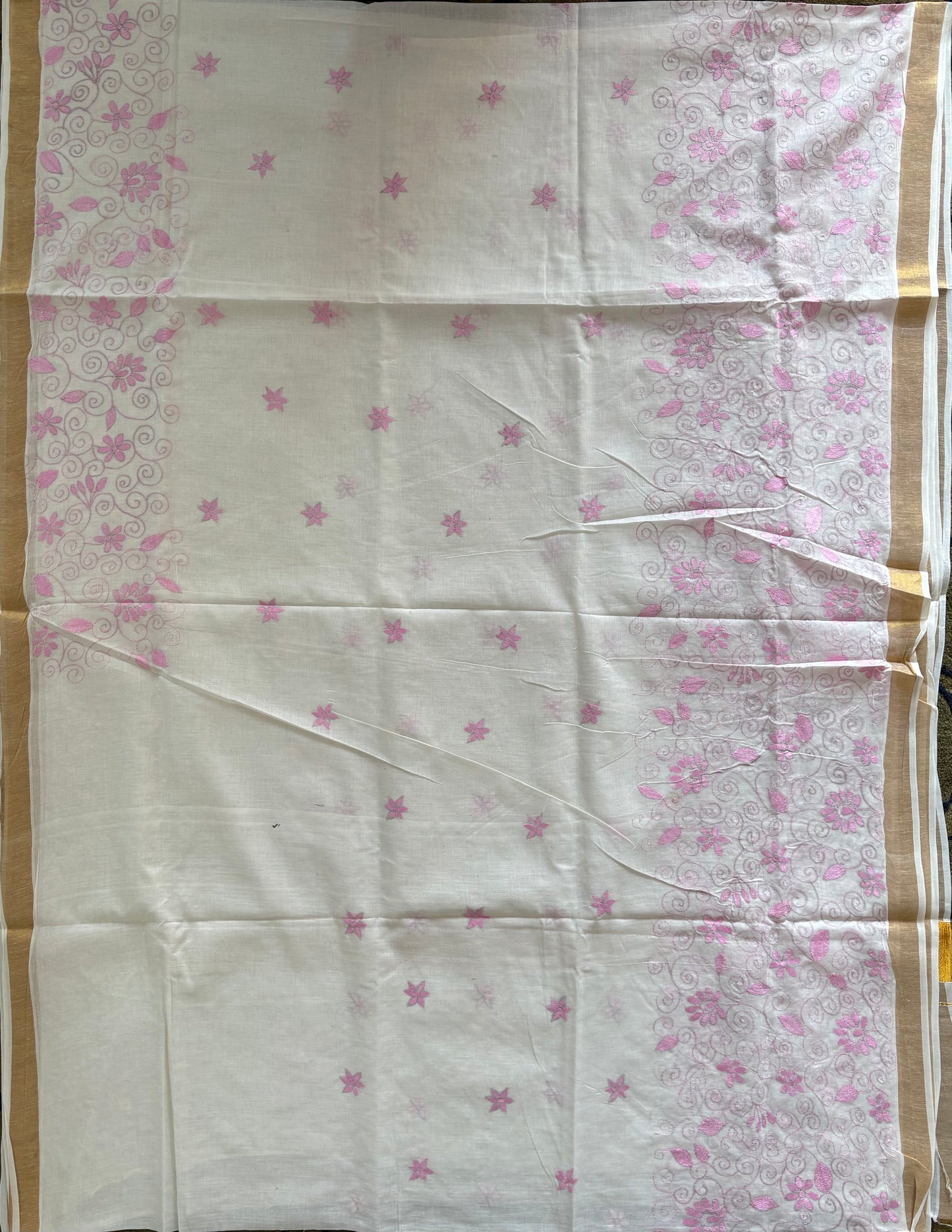 Kantha Stitch Hand Embroidered South Cotton Saree