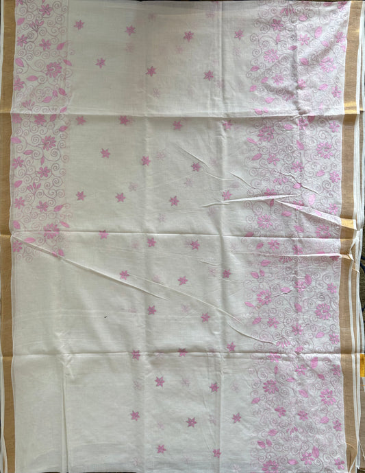 Kantha Stitch Hand Embroidered South Cotton Saree