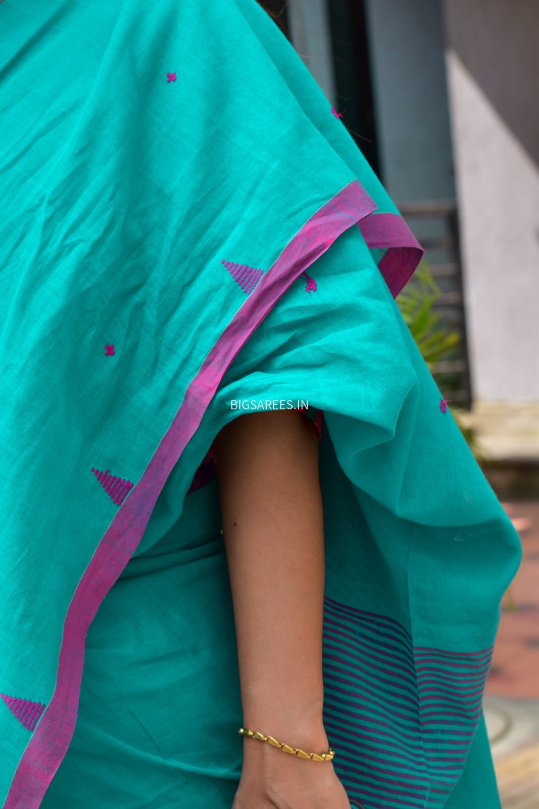 Hand woven Pure Cotton Saree (Handloom Marked) - Sea Green