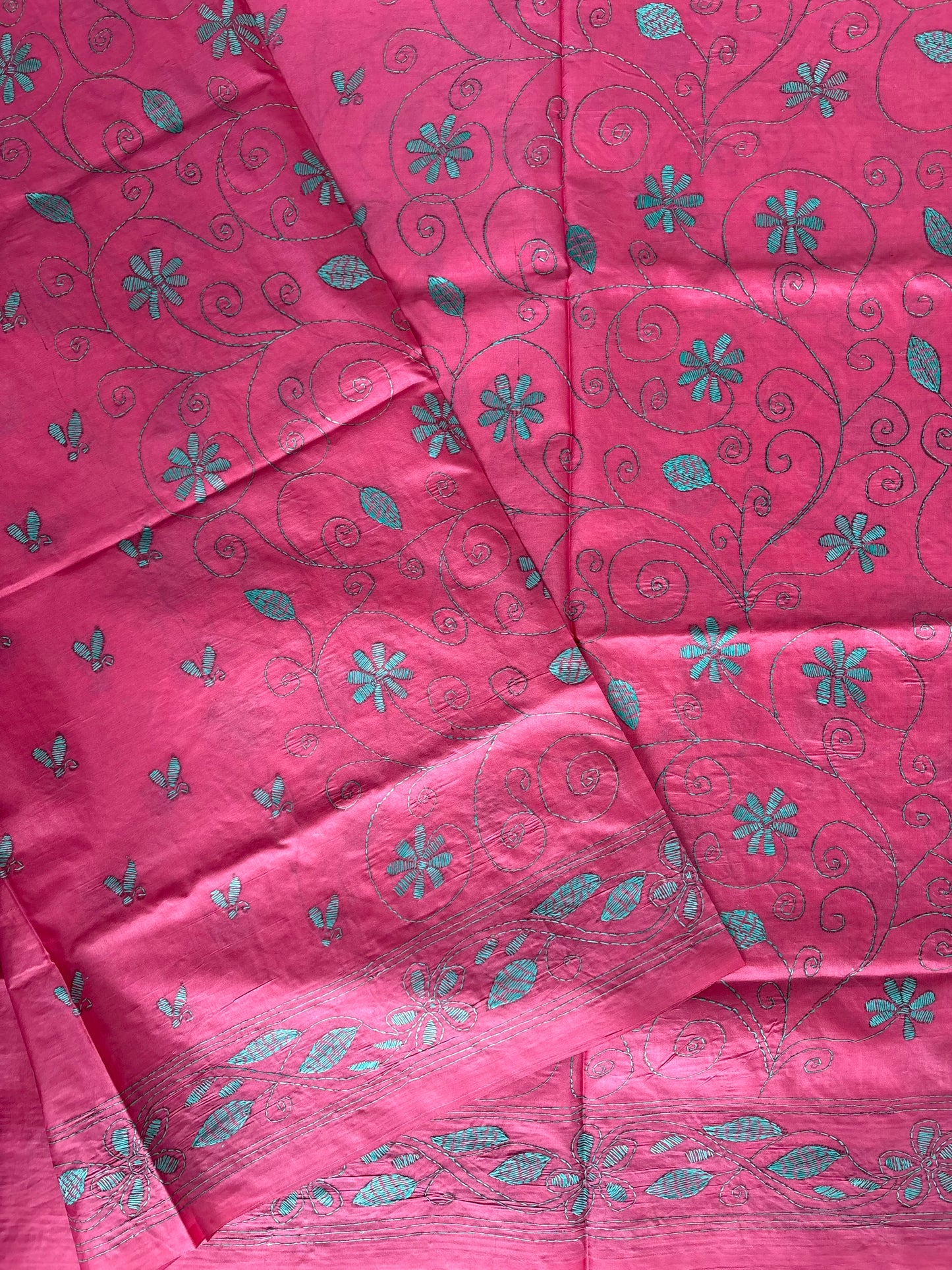 Kantha Stitch Hand Work Embroidered Art Silk Saree With Blouse