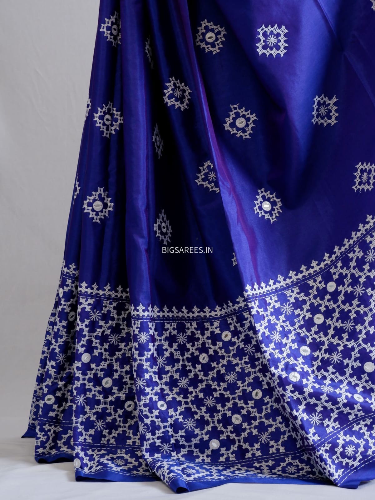 Kutchi/Gujarati Hand Embroidered Saree  | Blended Bangalore Silk / Art Silk