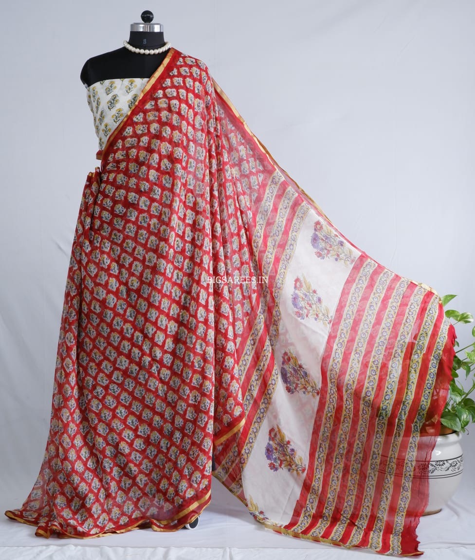 Hand Block Print Saree | Pure Chiffon
