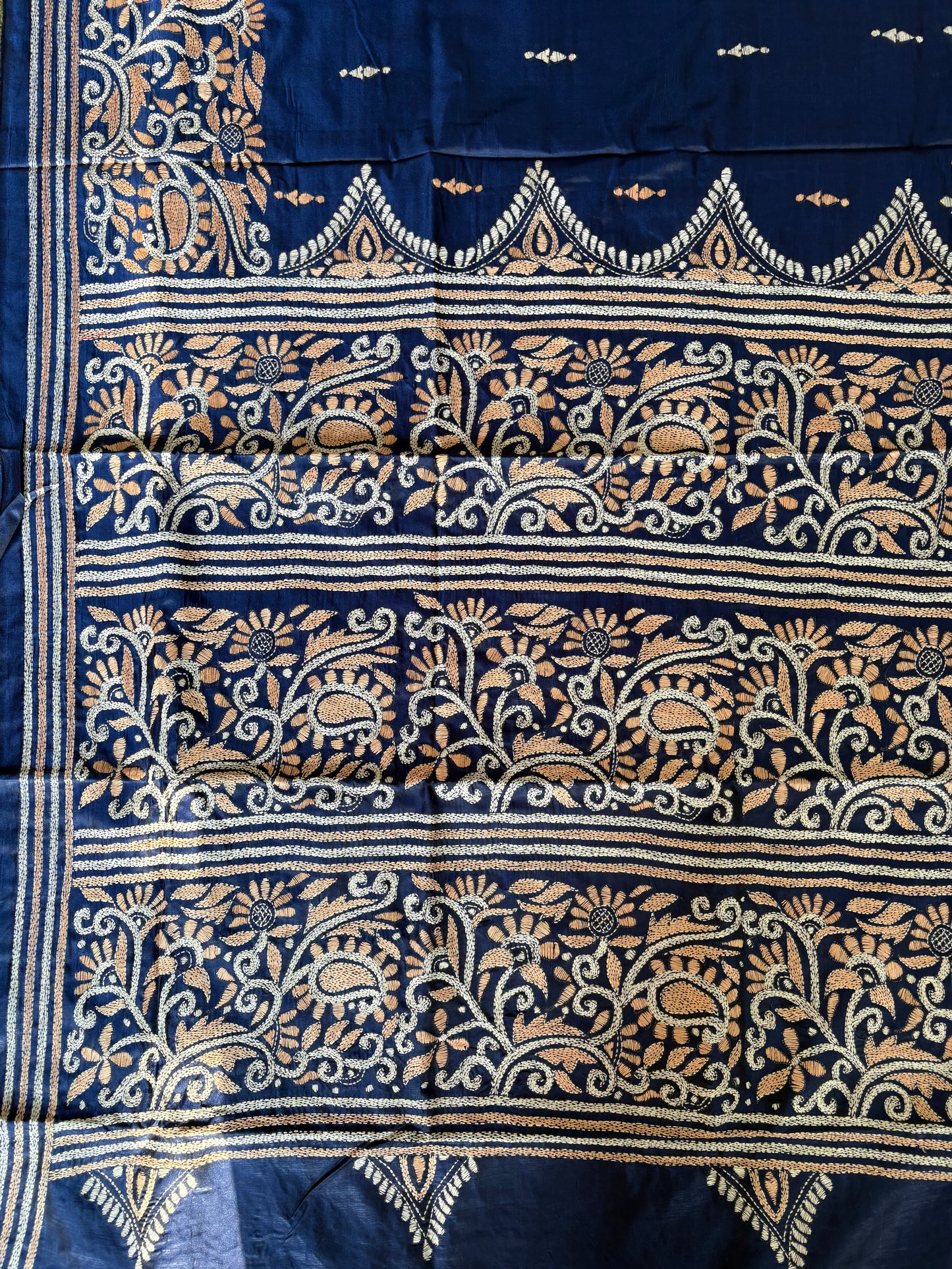 Kantha Stitch Hand Embroidered Art Silk Saree With Blouse