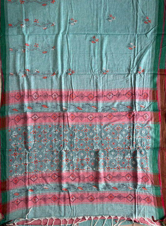 Kantha Hand Embroidered Pure Cotton Saree