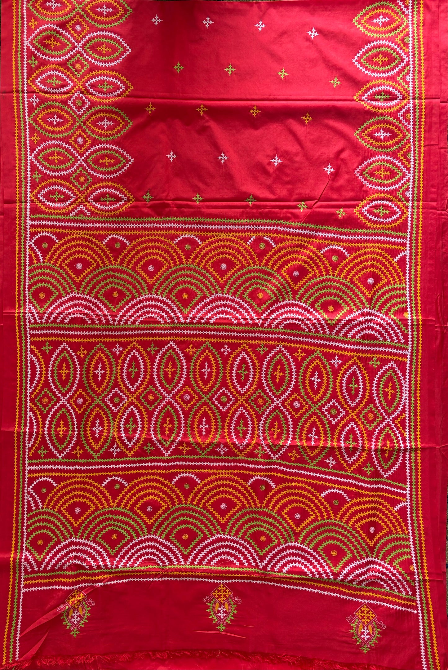 Gujrati Stitch/Kutch Hand Embroidered Art Silk Saree