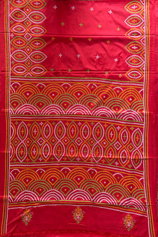 Gujrati Stitch/Kutch Hand Embroidered Art Silk Saree
