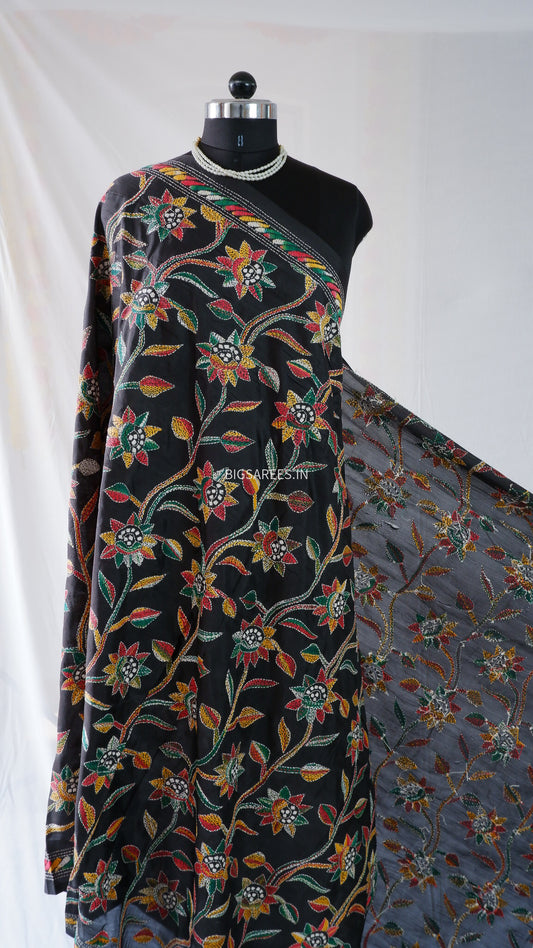 Kantha Stitch Hand Embroidary Full Work Blended Banglore Silk Dupatta 44″