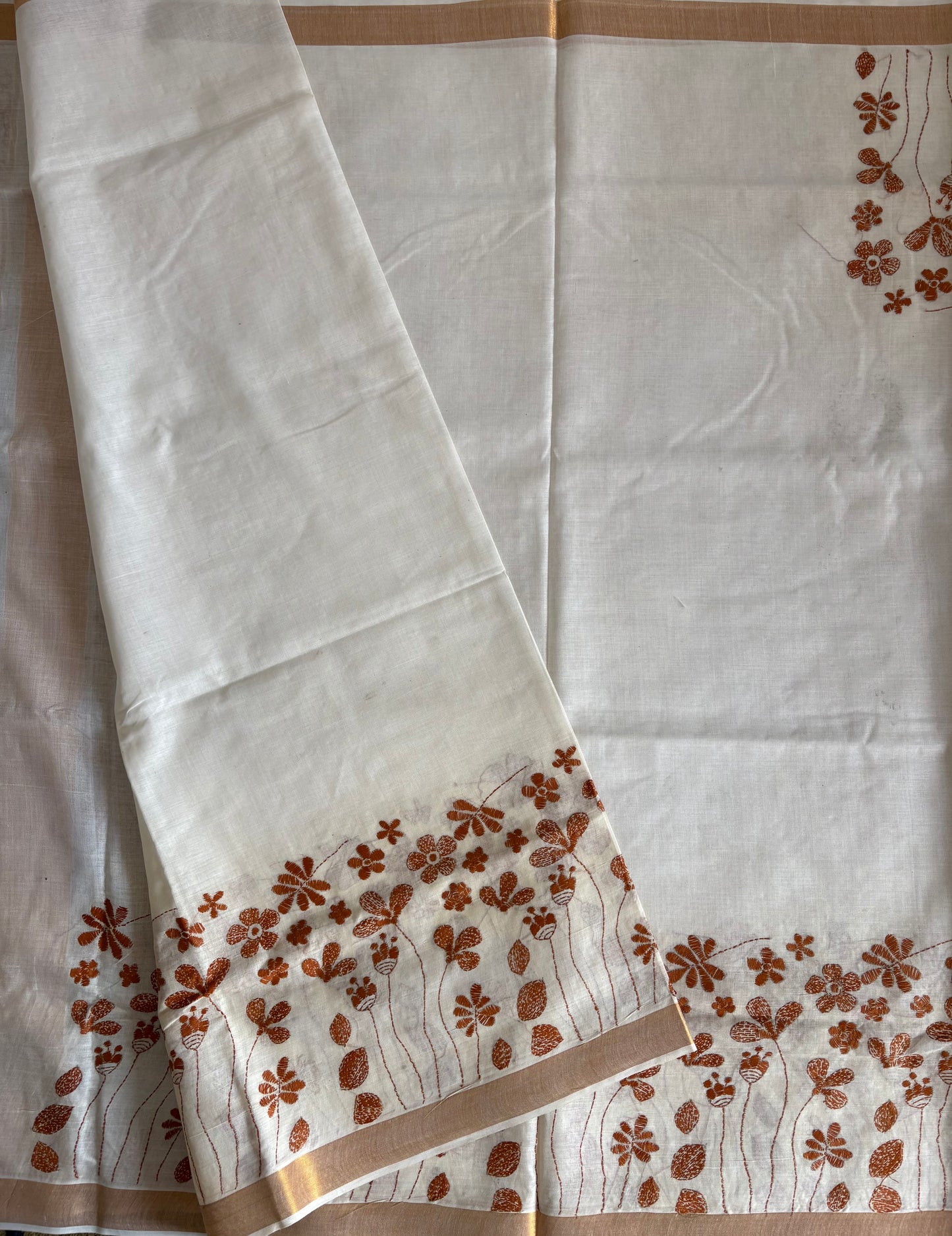 Kantha Stitch Hand Embroidered South Cotton Saree