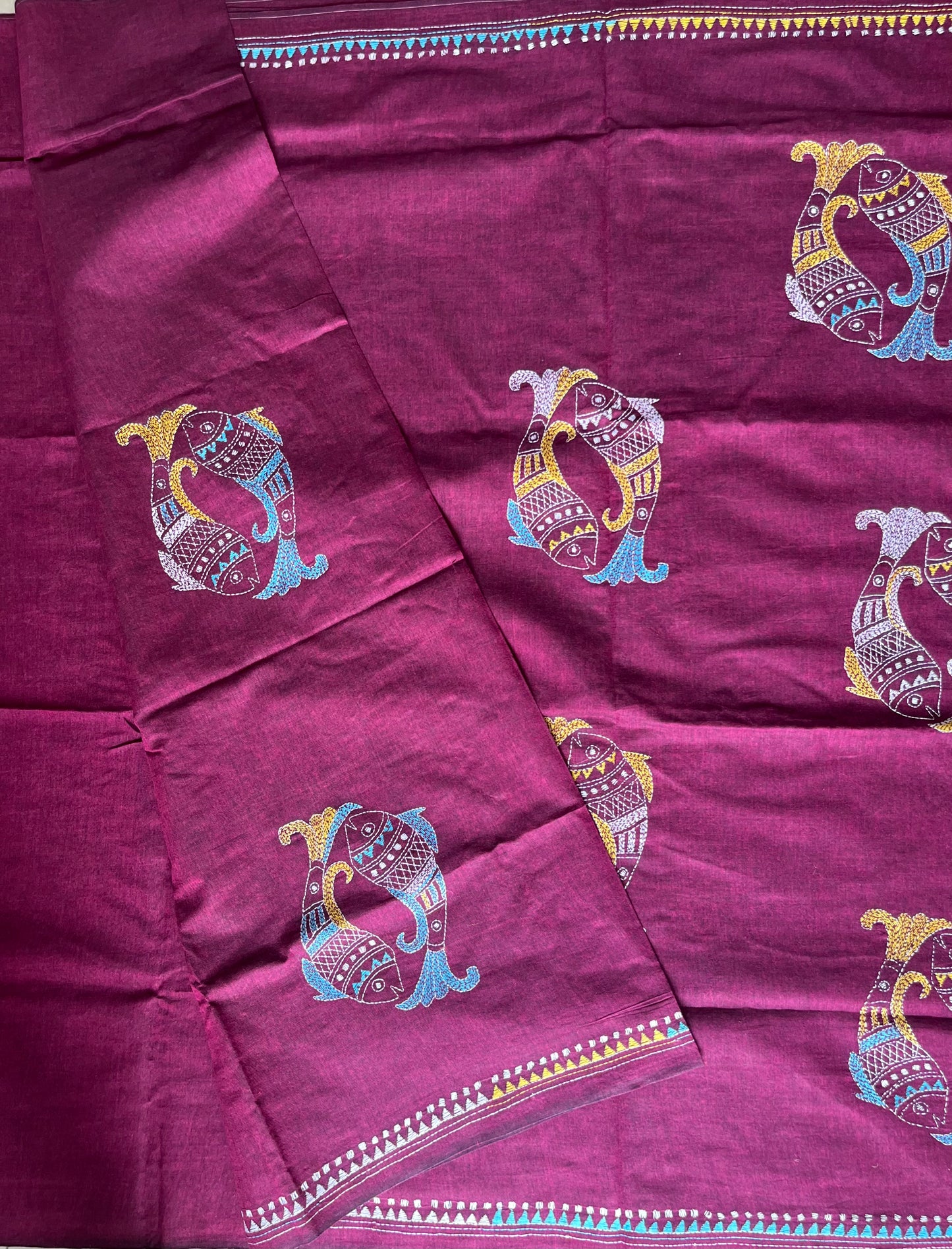 Kantha Hand Embroidered Pure Cotton Saree