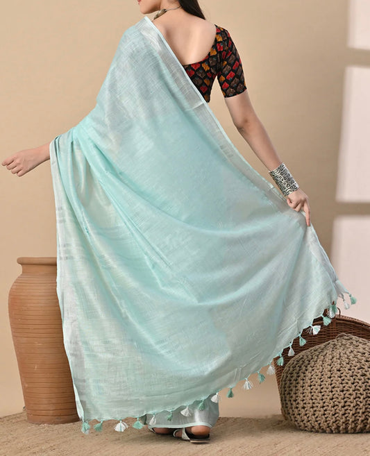 Cotton Linen Saree With running Blouse