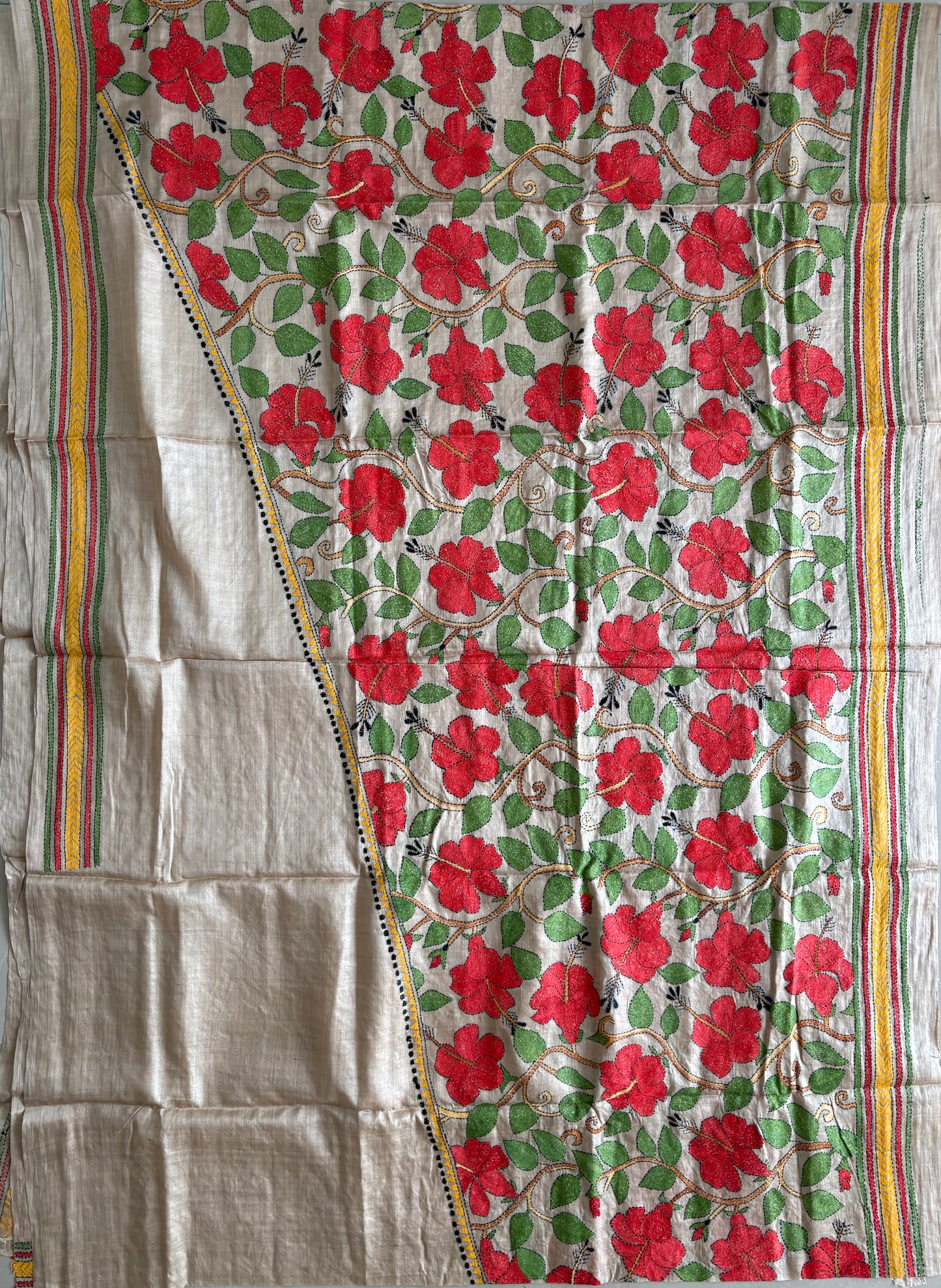 Kantha Stitch Hand Embroidered Pure Gachi by Gachi Tassar Silk Saree (Silk Marked)
