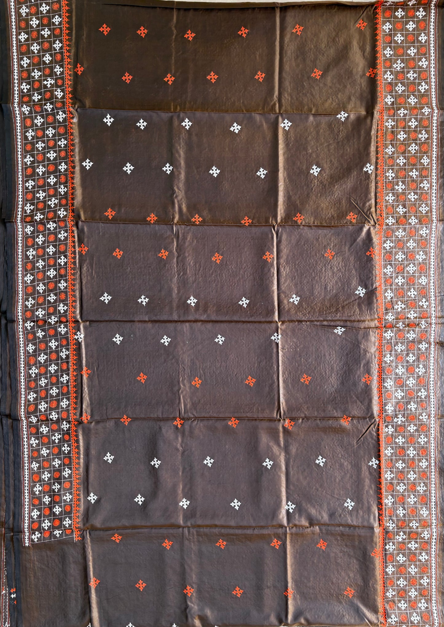 Gujrati Stitch/Kutch Hand Embroidered Art Silk Saree