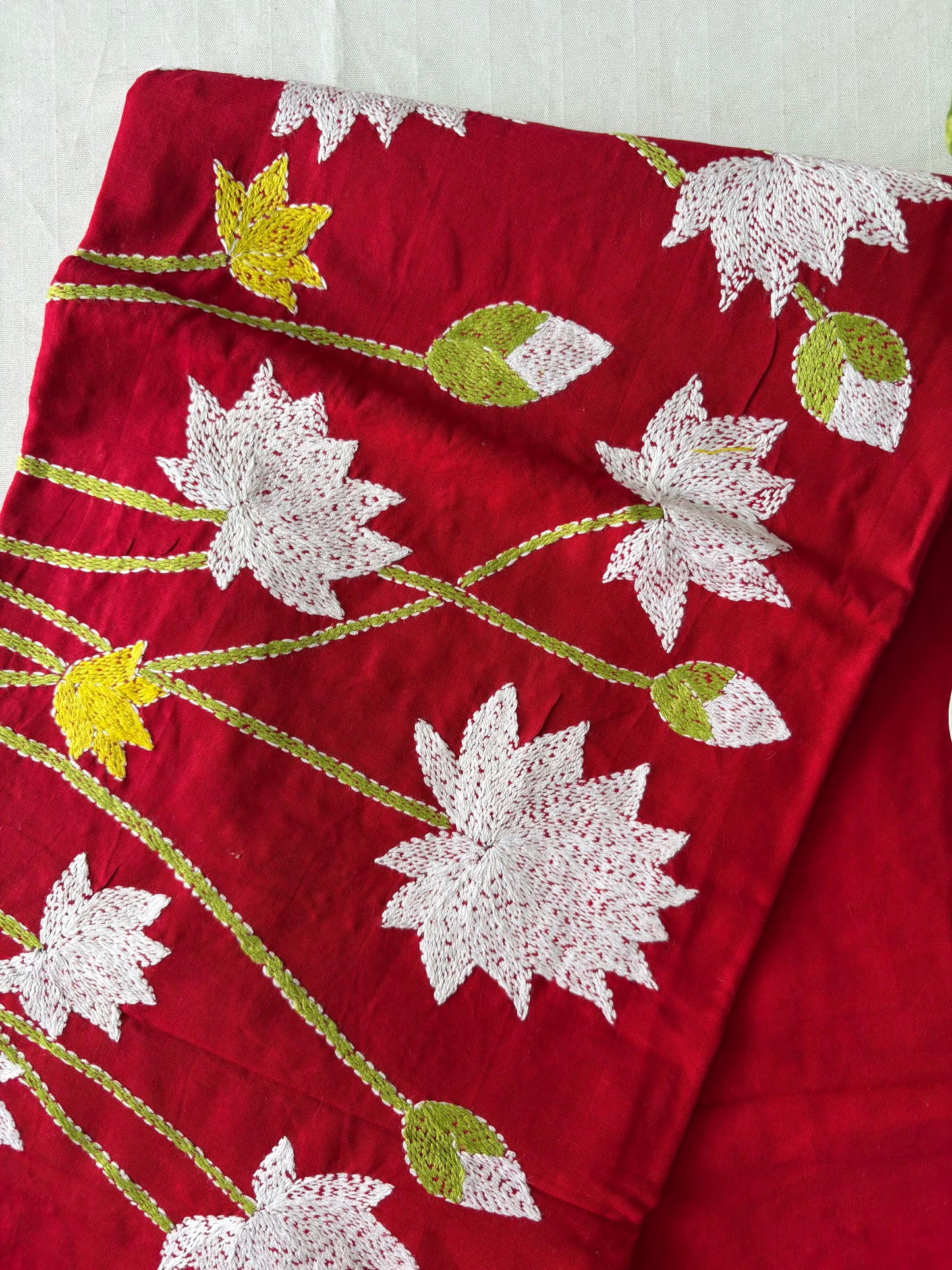 Kantha Hand Embroidary Full Work Pure Cotton Dupatta- Red “36”