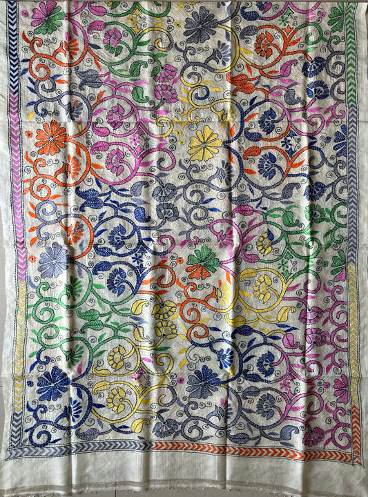 Nakshi Kantha Stitch Silk Dupatta