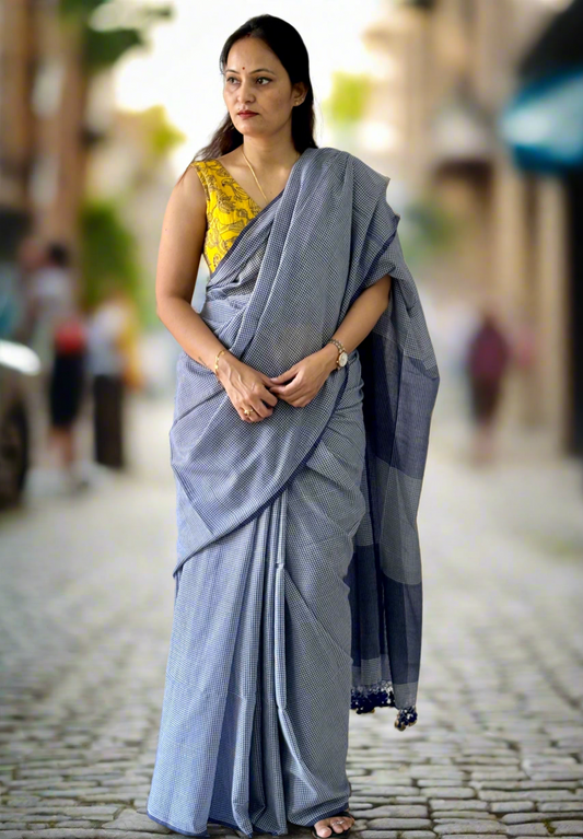 Gamcha Check Mul Cotton handwoven Saree (Handloom Marked)