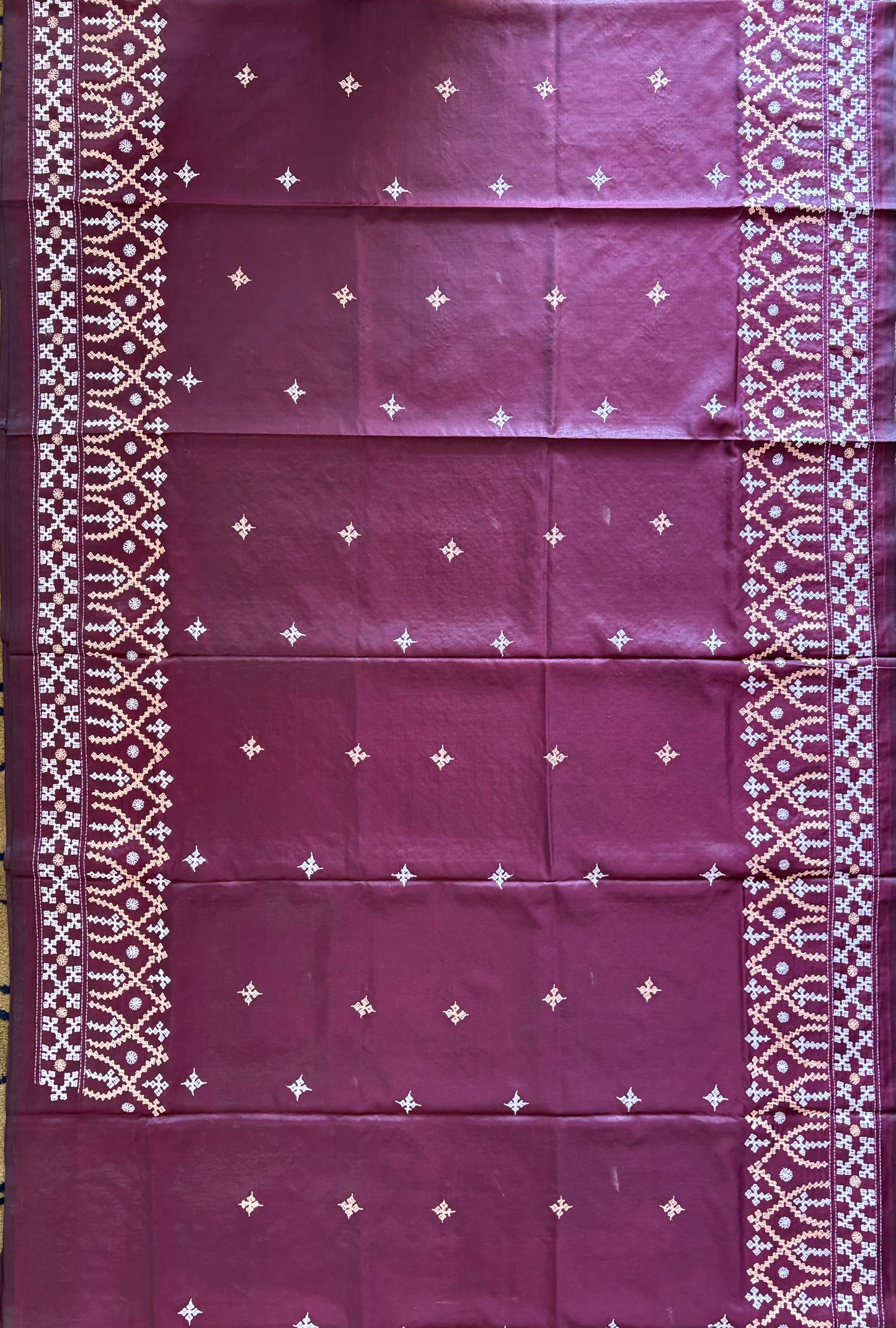 Gujrati Stitch/Kutch Hand Embroidered Art Silk Saree