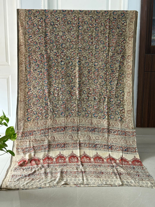 Kalamkari printed malmal cotton Saree with blouse