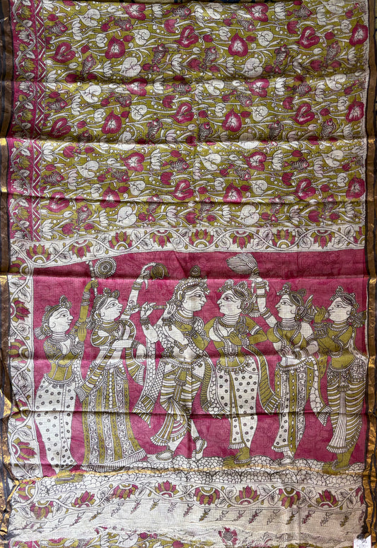 Kalamkari printed Kota doria Saree  with blouse