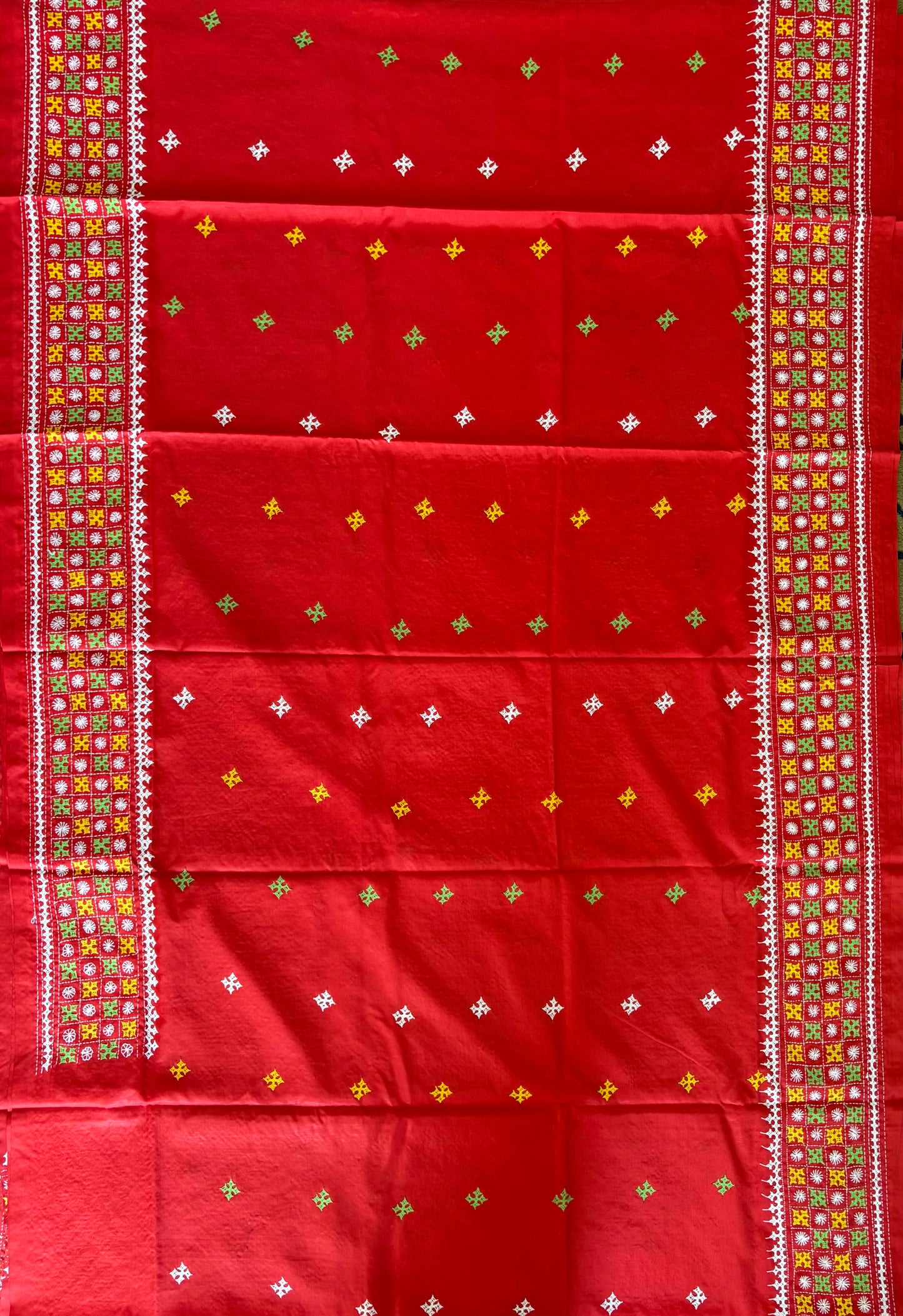 Gujrati Stitch/Kutch Hand Embroidered Art Silk Saree