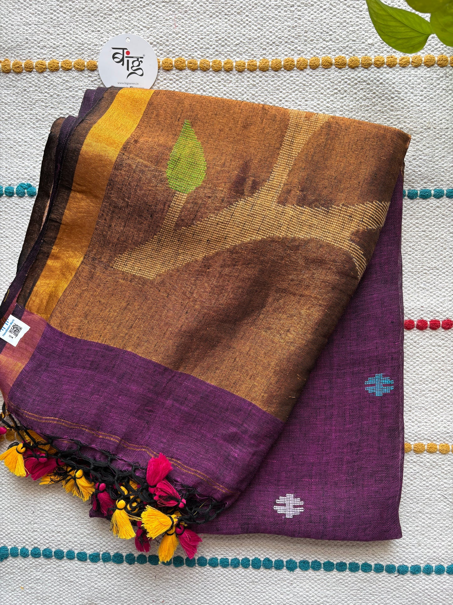 Paithani Style Linen Saree | Jamdani | Dark Purple